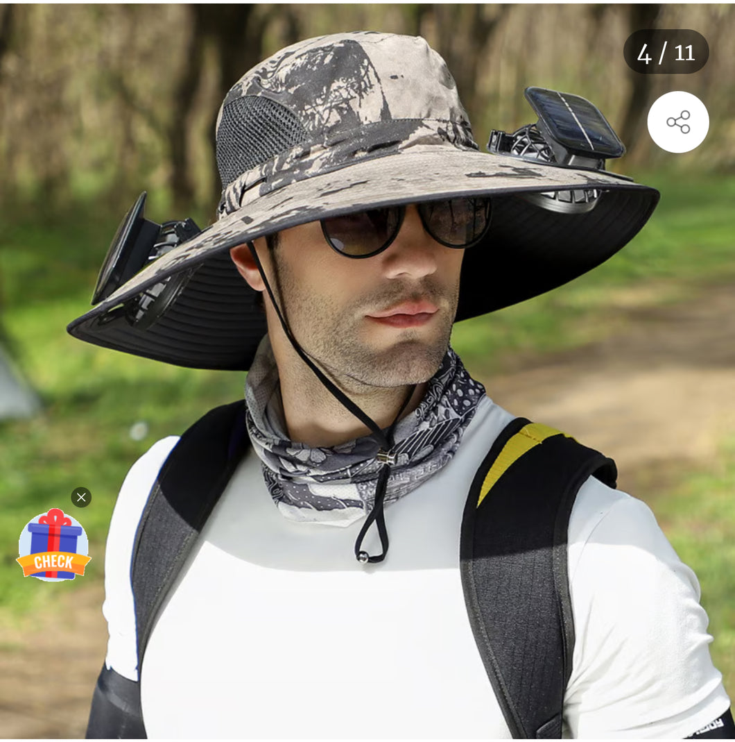 Wide Brim Sun Hat with 2 Solar Fans
