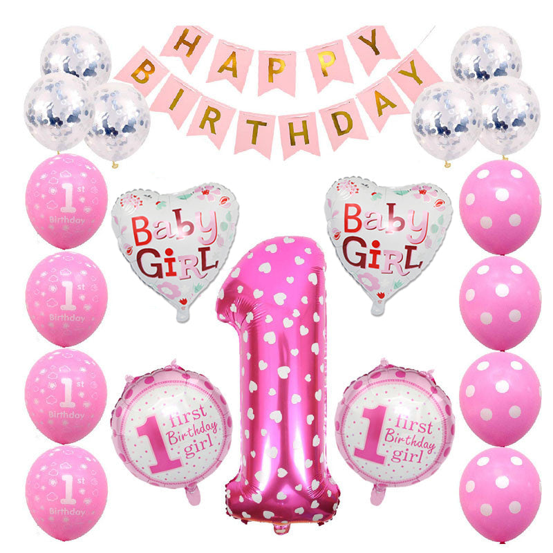 1st Birthday Baby Girl Balloon Set (For Sale)